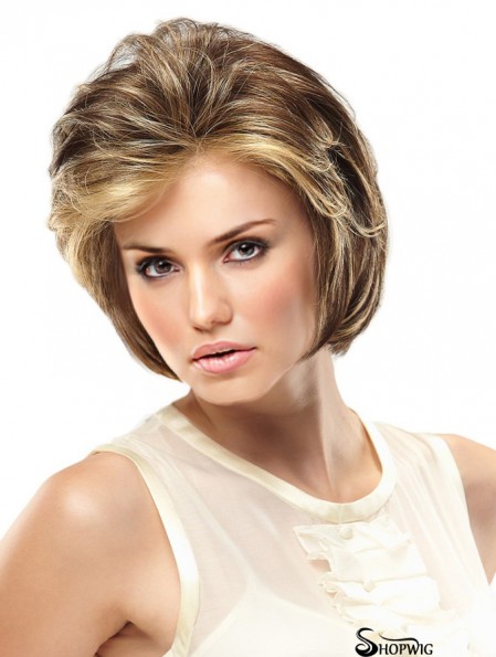 Monofilament Hand Tied Wigs Lace Front Blonde Color Short Length Wavy Style