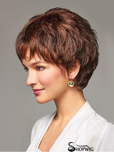 Auburn Short Wavy Layered Synthetic Cheap Lace Front Wigs