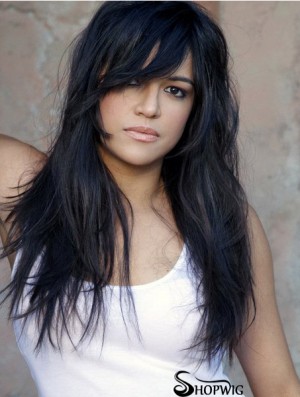 Wig Shops Long Length Straight Style With Bangs Black Color Michelle Rodriguez wig