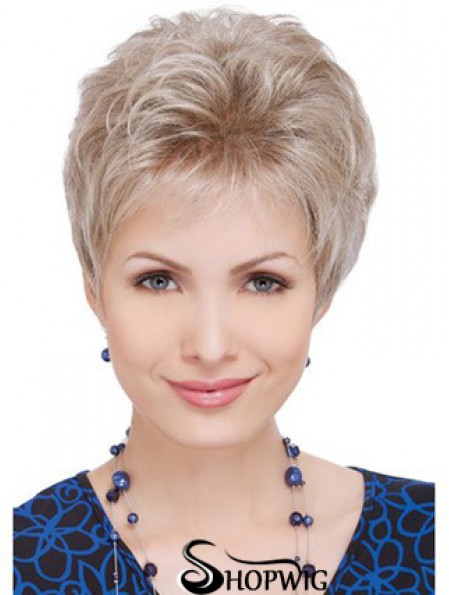 Wigs For Elderly Lady With Capless Wavy Style Short Length