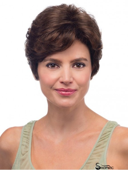 Glueless Lace Front Wigs UK Wavy Style Brown Color Layered Cut