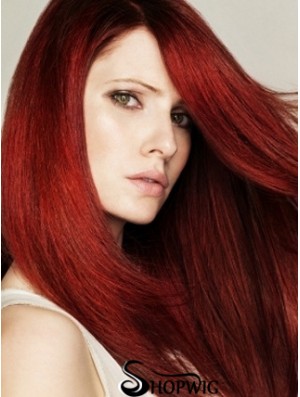 Hairstyles Red Straight With Bangs Monofilament Long Wigs