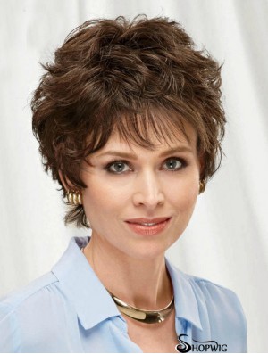 Brown 8 inch Top Short Wavy Layered Lace Wigs