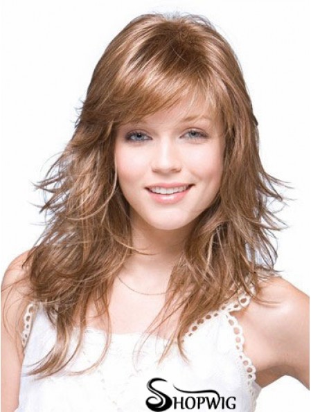 Straight Layered Shoulder Length Brown Suitable Lace Front Wigs