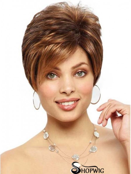 Designed Brown Cropped Straight Boycuts Lace Front Wigs