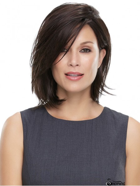 Chin Length Straight With Bangs Black Trendy 100% Hand-tied Wigs