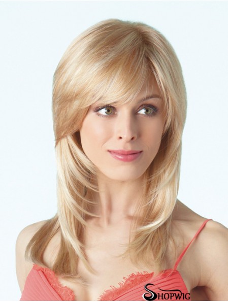 Durable Blonde Straight With Bangs Monofilament Long Wigs