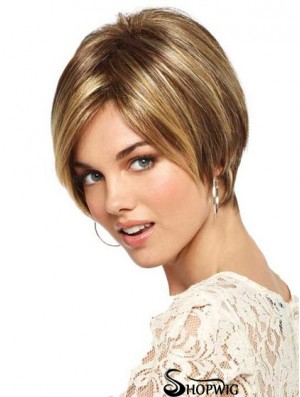 Short Straight Monofilament Blonde Sleek Bob Wigs