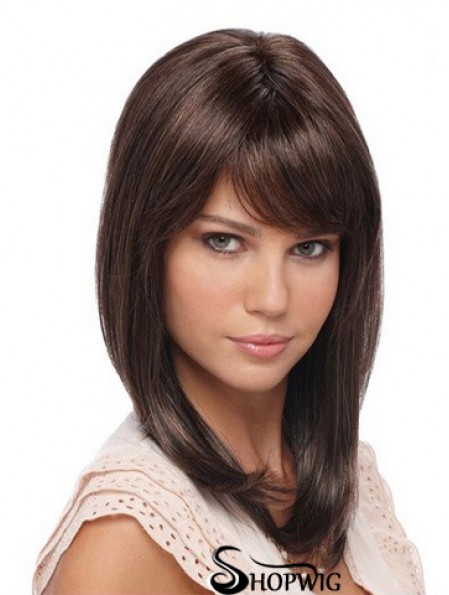 Straight With Bangs Shoulder Length Brown Cheapest Lace Front Wigs