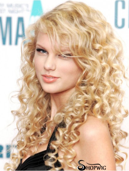 100% Hand-tied With Bangs Curly Long Blonde Stylish Taylor Swift Wigs