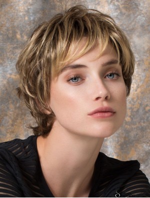 8 inch Perfect Wavy Layered Blonde Short Wigs