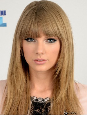 100% Hand-tied With Bangs Straight Long Blonde Best Taylor Swift Wigs