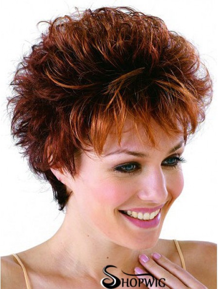 Classic Cropped Wavy Auburn Synthetic Petite Monofilament Wigs