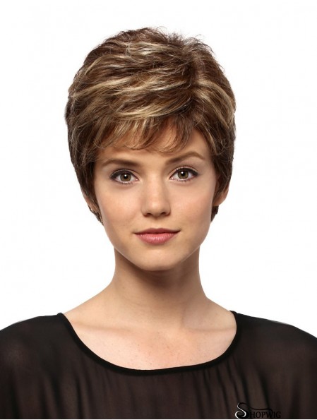 6 inch Soft Wavy Boycuts Brown Short Wigs