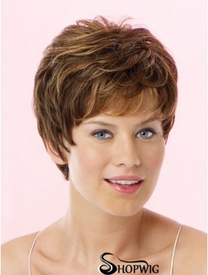 Amazing Brown Cropped Wavy Boycuts Lace Front Wigs