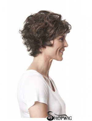 Short Curly Layered Brown Top 100% Hand-tied Wigs