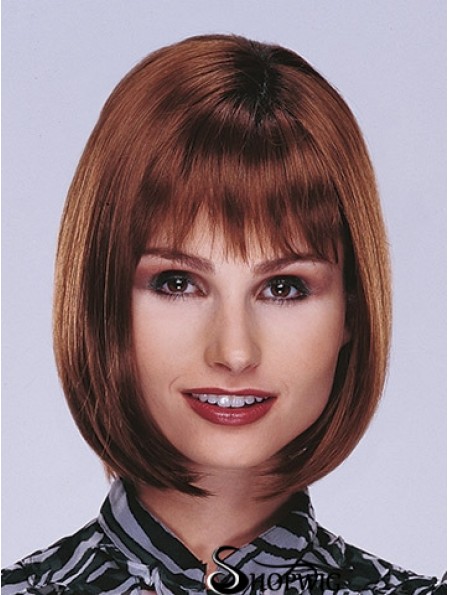 Chin Length Straight Monofilament Auburn Top Bob Wigs