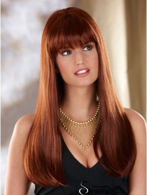 Straight With Bangs Long Auburn Convenient Lace Front Wigs