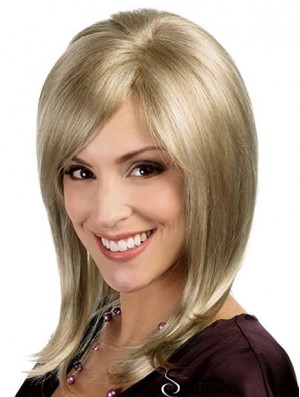 Layered Blonde Straight Shoulder Length 15 inch Soft Medium Wigs