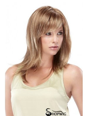Straight With Bangs Shoulder Length Blonde Designed Lace Front Wigs