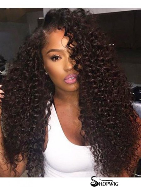 Curly Remy Human Hair 20 inch Without Bangs Black 360 Lace Wigs