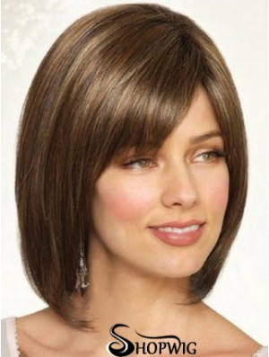 Synthetic Straight Chin Length Brown Bobs Handmade Wigs