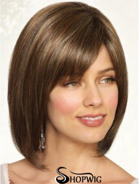 Synthetic Straight Chin Length Brown Bobs Handmade Wigs