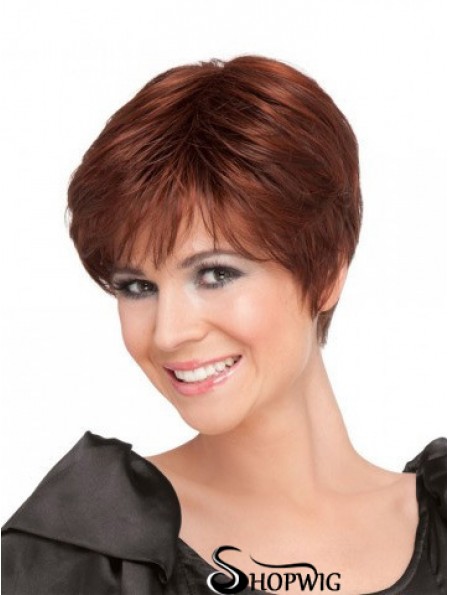 Red Short Straight Boycuts 100% Hand-tied High Quality Ladies Wigs Cheap