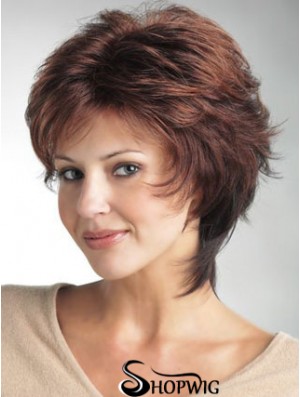 Monofilament Ladies Wigs With Synthetic Wavy Style Layered Cut