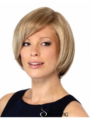 Style Blonde Chin Length Straight Bobs Monofilament Wigs