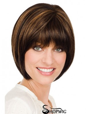 Cheapest Brown Chin Length Straight Bobs Monofilament Wigs