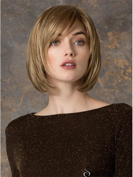 Fashion Blonde Chin Length Straight Bobs Monofilament Wigs