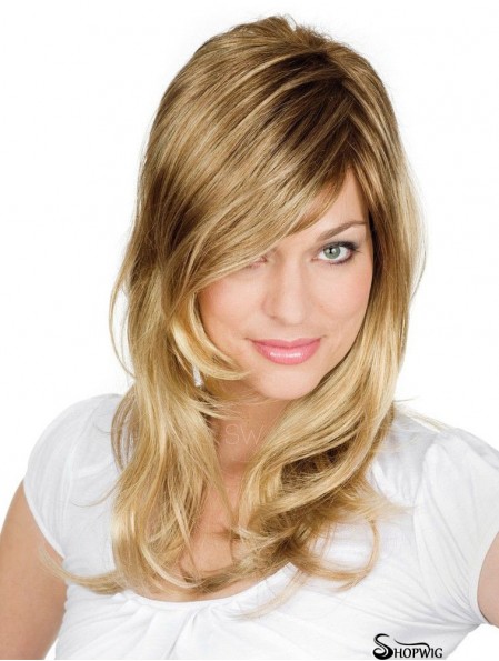 Online Blonde Wavy With Bangs Monofilament Long Wigs