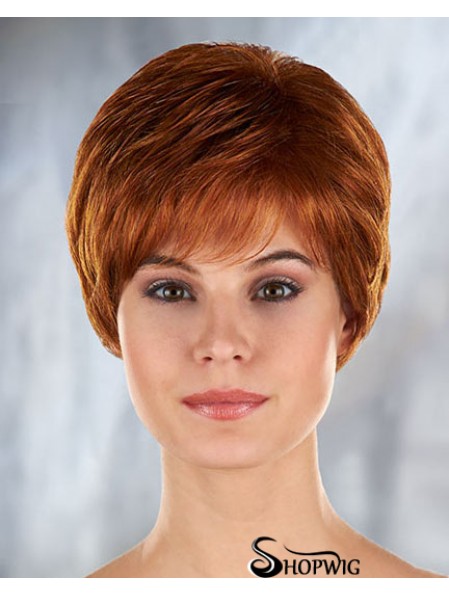 Auburn Curly Synthetic Short With Bangs Mono Filament Wigs