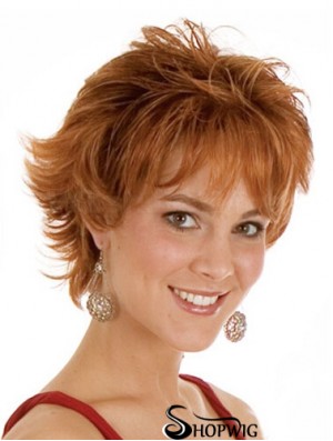 Layered Chin Length Wavy Auburn 8 inch Exquisite Monofilament Wigs