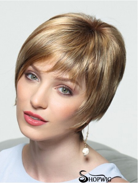 Layered Short Straight Blonde 8 inch Perfect Monofilament Wigs