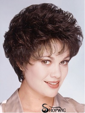 Layered Short Wavy Brown 8 inch Fashionable Monofilament Wigs