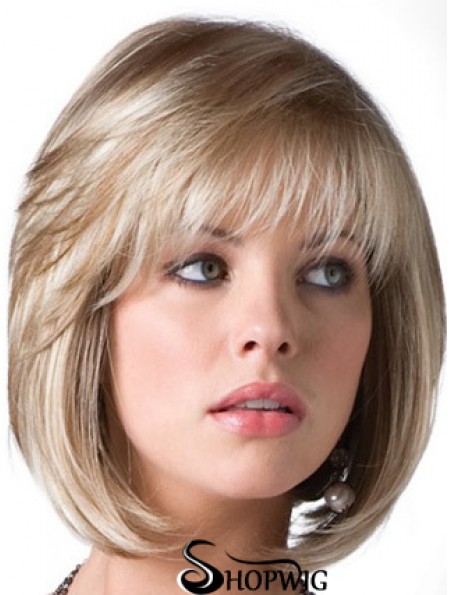 Blonde Bob Wig With Fringe Chin Length Straight Style