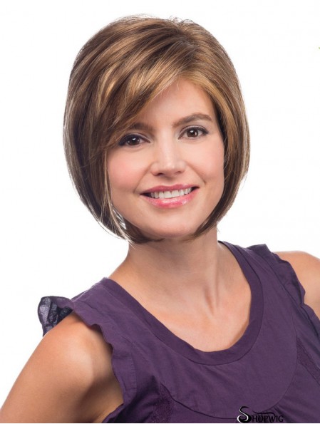 Straight Chin Length Brown 10 inch Lace Front Sleek Bob Wigs