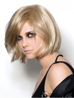 Straight Chin Length Blonde 10 inch Monofilament Trendy Bob Wigs