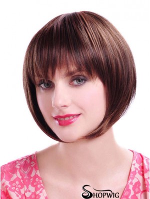 Capless Chin Length Straight Auburn Durable Bob Wigs