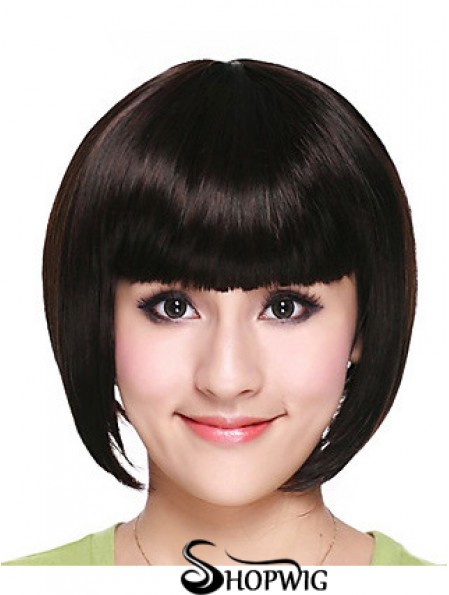 Capless Chin Length Straight Black Fashion Bob Wigs