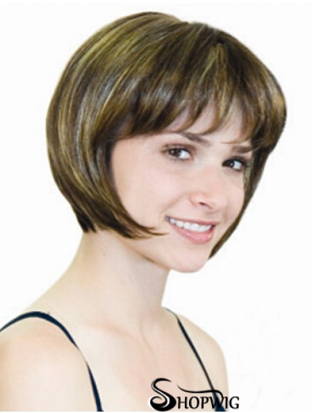 Straight Chin Length Blonde 10 inch Monofilament Convenient Bob Wigs