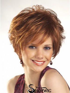 Cheap Wigs For Women Boycuts Auburn Color Wavy Style With Capless