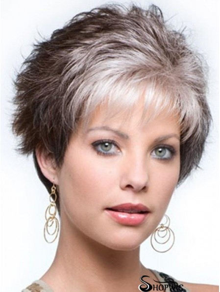 Capless Curly Cropped 4 inch Salt And Pepper Grey Wigs