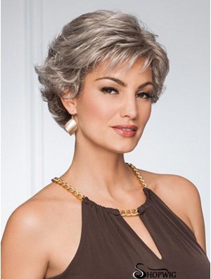 Capless Curly Cropped 5 inch Grey Wigs