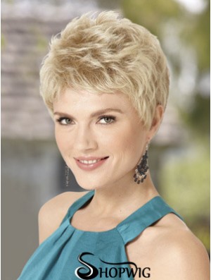 Blond Wig With Capless Wavy Style Cropped Length Boycuts