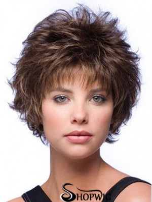 Layered Wavy Brown Capless Cheap Short Wigs