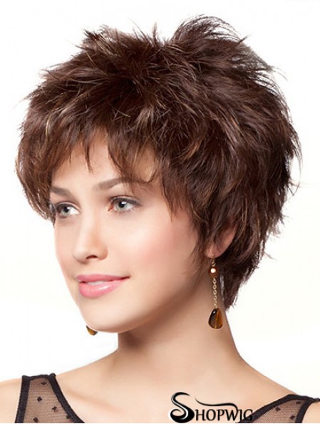 8 inch Durable Wavy Layered Brown Short Wigs