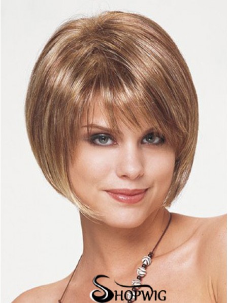 Synthetic Bob Wigs Short Length Blonde Color Straight Style With Capless